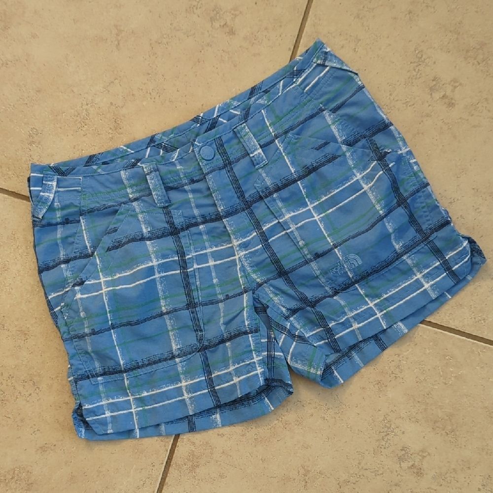 The North Face Blue Plaid Nylon Shorts - Size 8